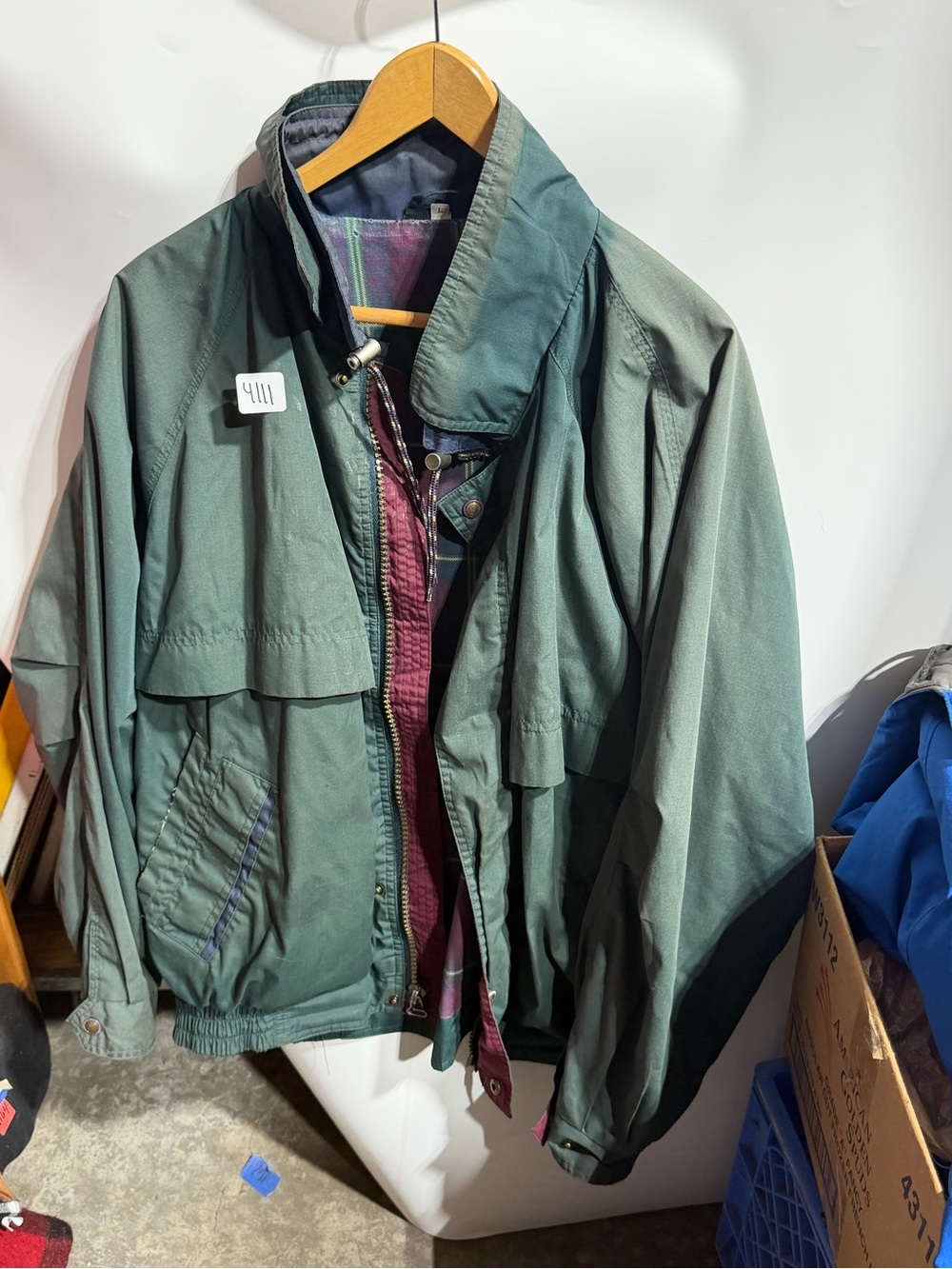 #4111-Men's Forest Green Windbreaker Jacket with Burgundy Liner